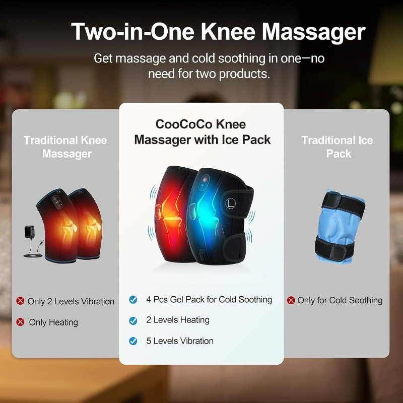 knee massager suitable for fsa that provides, perfect as birthday presents for   men and women, including dads and moms.   an hsa-approved heating pad designed for the knee, featuring heat and vibration, along with cold packs Product details 1