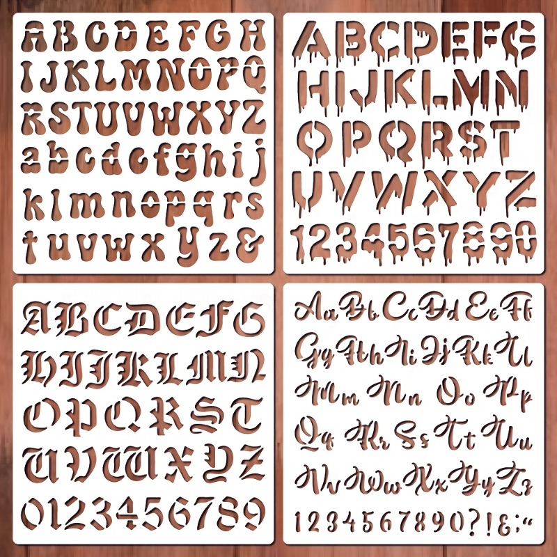 TEMU 4pcs Templates With Letters And Numbers, Featuring Compact Artistic Font Design, Measuring 8 Inches. This Reusable Plastic Template Is Ideal For
