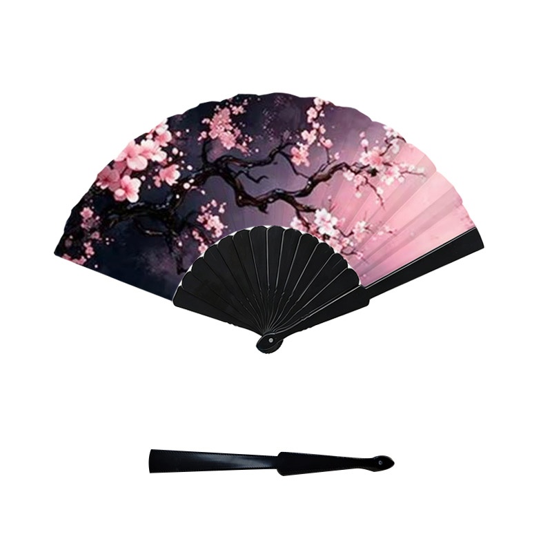 TEMU Women's Printed Plum Handheld Fan, Fan Surface And Ribs Are Made Of Plastic Material, 1pc Portable Cooling Accessory, Suitable For Couples'