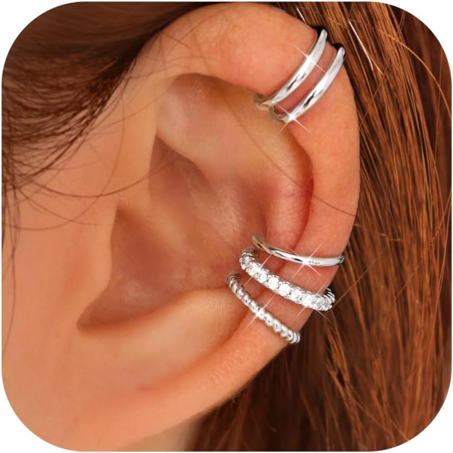 Image of 4 Pairs Ear Cuffs Non Piercing Ear Cuff Earrings For Women Ear Cuff For Non Pierced Ears Clip On Cartilage Earring Adjustable Fake Earrings Set