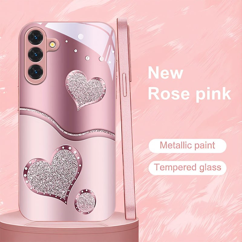 TEMU Phone Case - Pink Heart Sequins Print Women's Pattern Phone Case For Galaxy