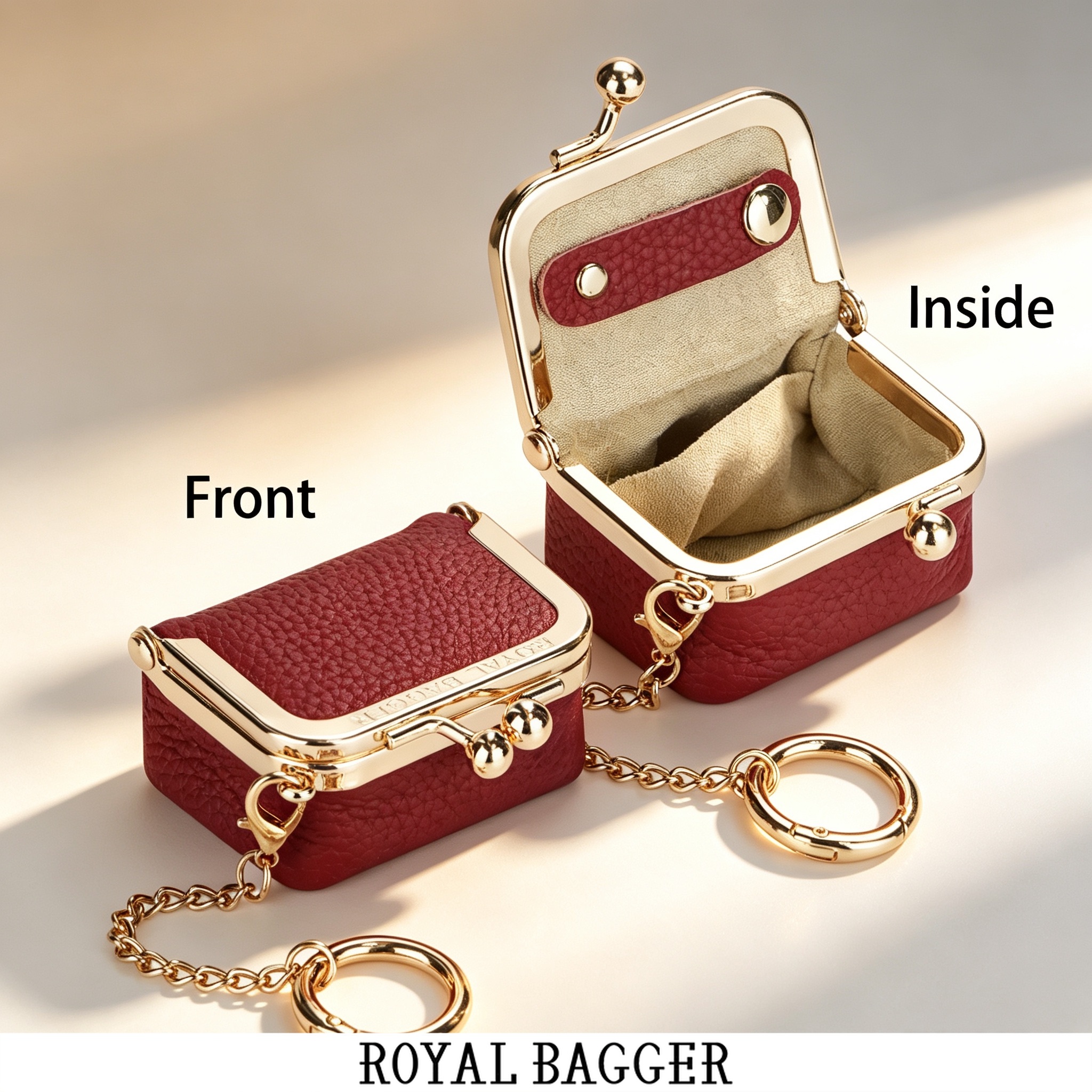Image of Genuine Leather Lock Coin And Jewelry Box With Removable Keychain - Compact Ring And Earring Storage Organizer For Necklaces, , Keys - Beige, Light Pink, Pink, Lockable Jewelry Box, Keychain Wallet