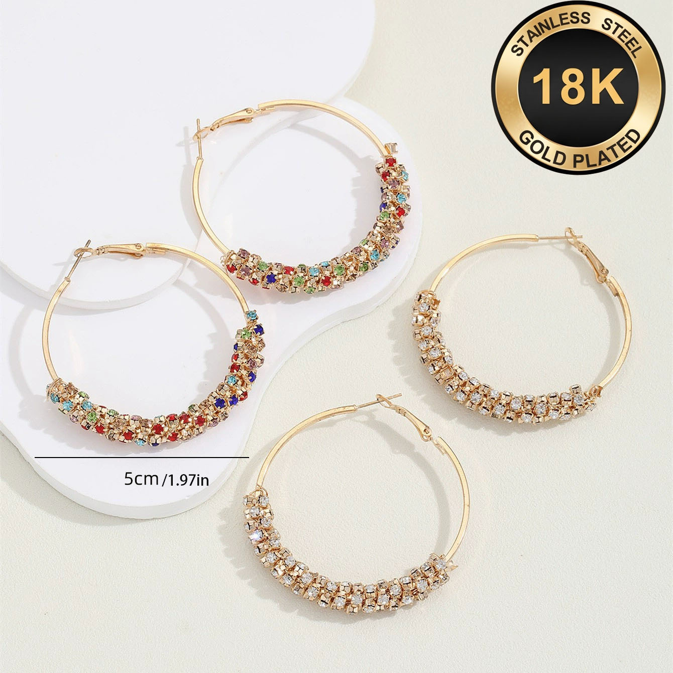 Women's 18K Gold Plated Ethnic Bohemian Large Hoop Earrings