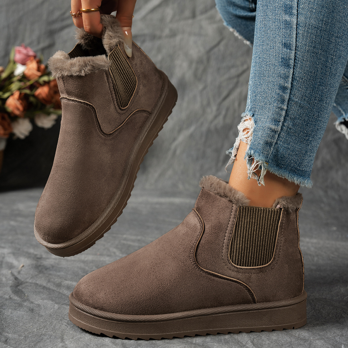Image of Ladies' Short Boots | Fashion Snow Boots With Mid Heel, Flannel Lining, Rubber Sole | , Winter Season, Mzvp Brand, Women Shoes
