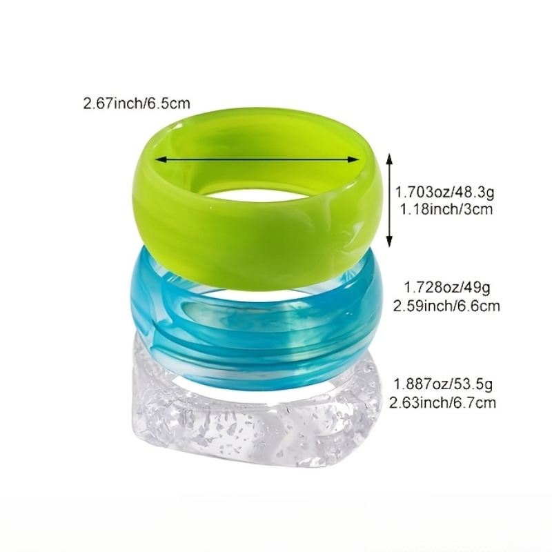 3pc Exaggerated Thick Colored Resin Bangle Bracelet Set