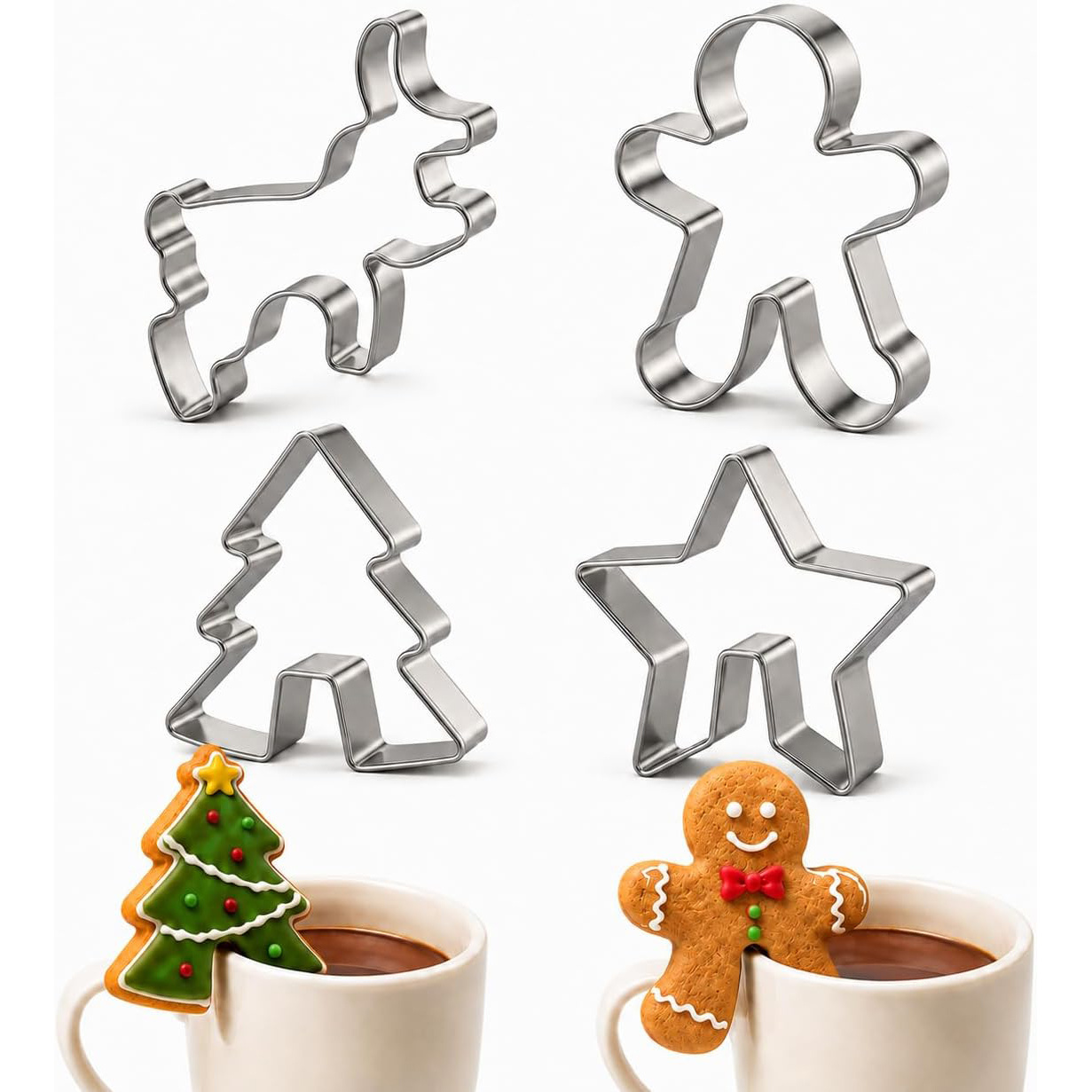 TEMU Lot de 4 emporte-pièces à suspendre en acier inoxydable pour tasse de Noël, moules à biscuits pour bord de tasse, décoration de gâteaux, loisirs
