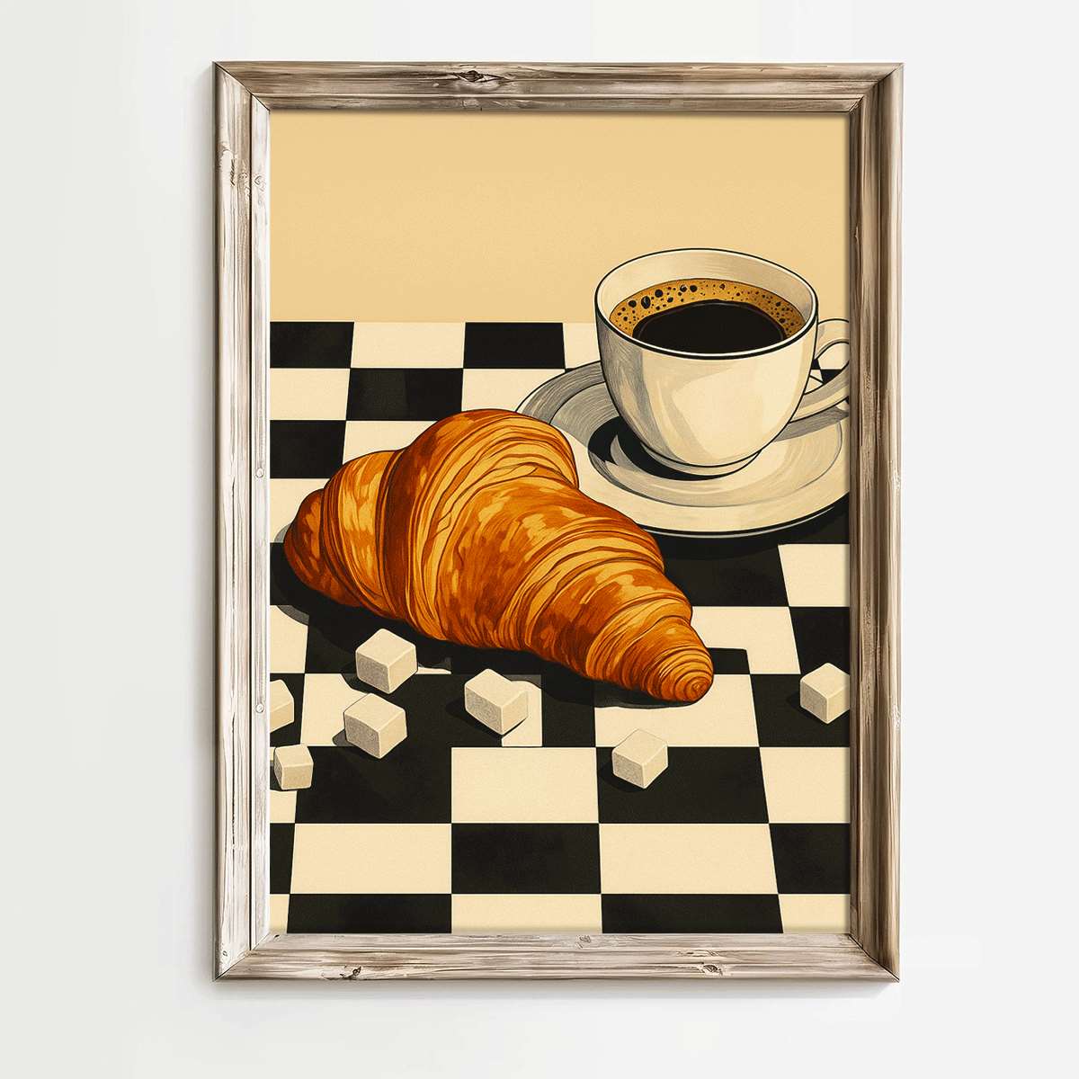TEMU 2d Flat, 2d Flat, 1pc 2d Flat Prints Coffee And Croissant Art Posters Wall Decoration Unframed Canvas Printing Home Decoration Hanging Pictures