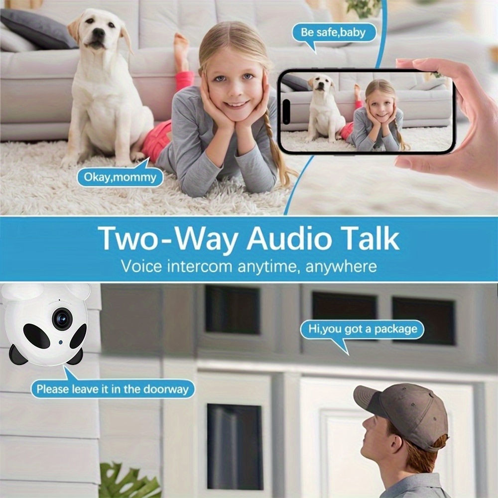 1 Cámara de mascotas, monitoreo de niños, cámara de seguridad inteligente para el hogar con Wi-Fi Full HD, función de visión nocturna, visión panorámica de 355°, audio bidireccional, detección de movimiento, visión nocturna de color, grabación de tarjeta de memoria, cargo de almacenamiento en la nube.