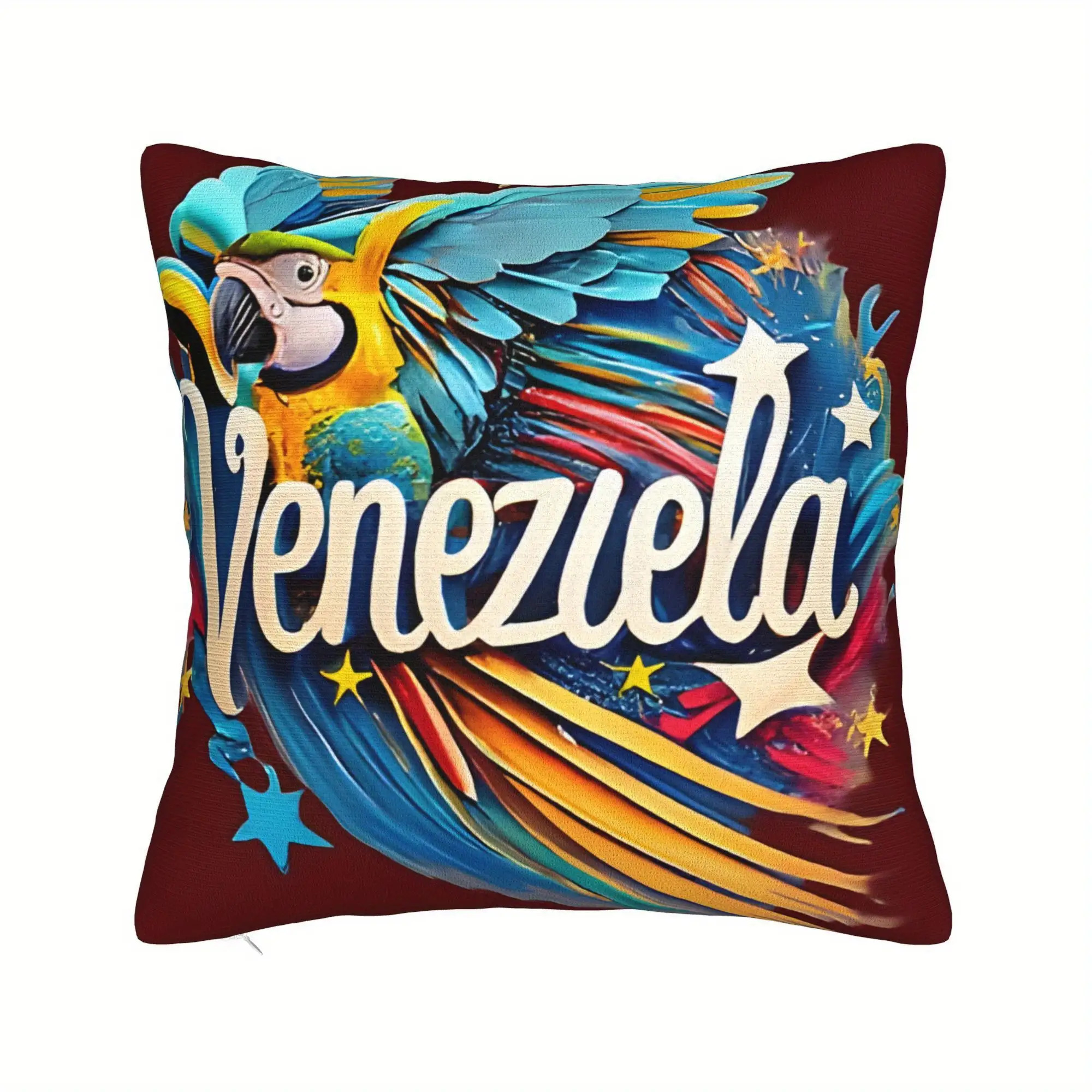 TEMU de cojín decorativa de 1 pieza 2D de cara con patriótico venezolano con estrellas, diseño moderno y colorido, lavable a máquina para sofá y