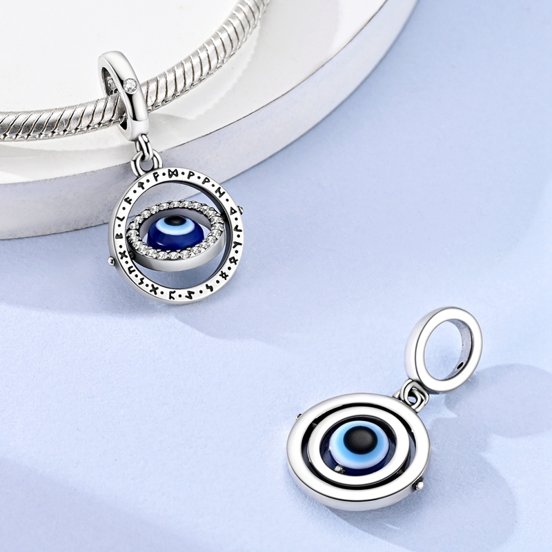 S925 Silver Reversible Eye Pendant Charm Beads, Gift for Her