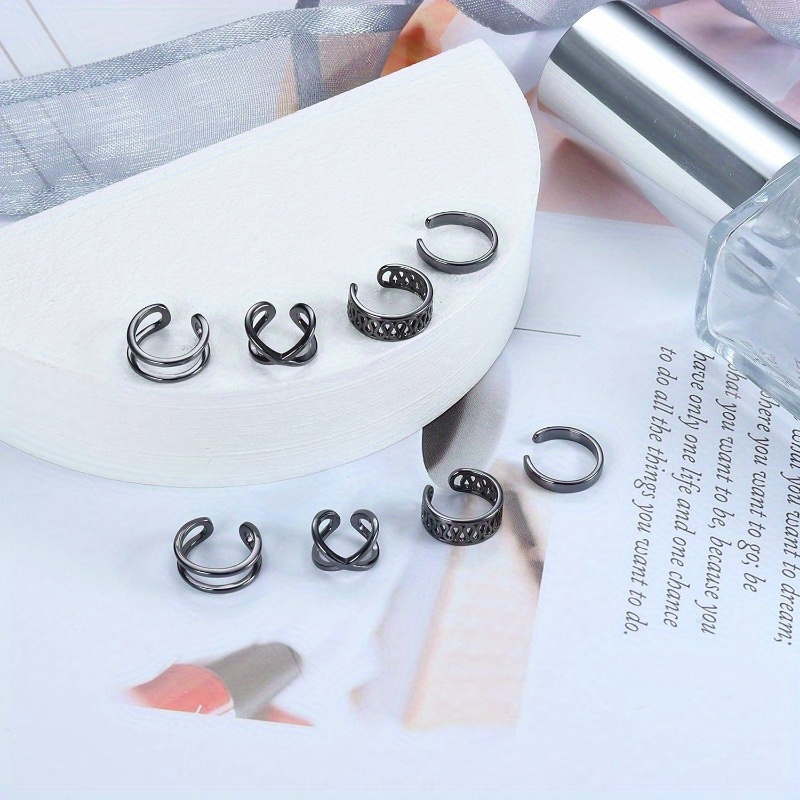 4 pairs 925 sterling 925 silver ear cuff earrings men women  display picture 1