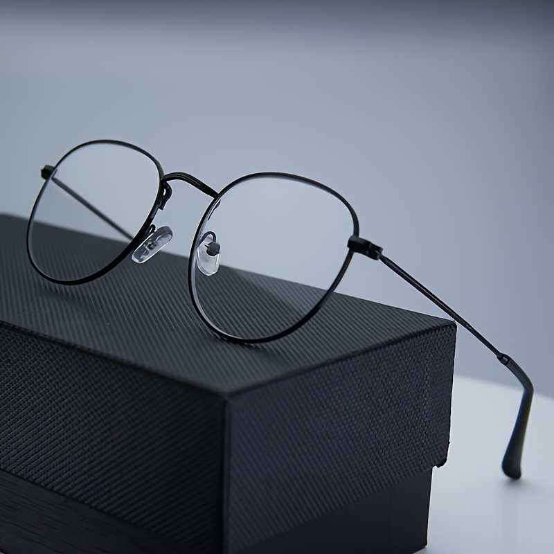 TEMU 1 Pair Of Vintage Artistic Plain Glasses - Minimalist Round Non- Frames, Black Frame - Unisex Daily And Formal Eyewear, Suitable For Daily