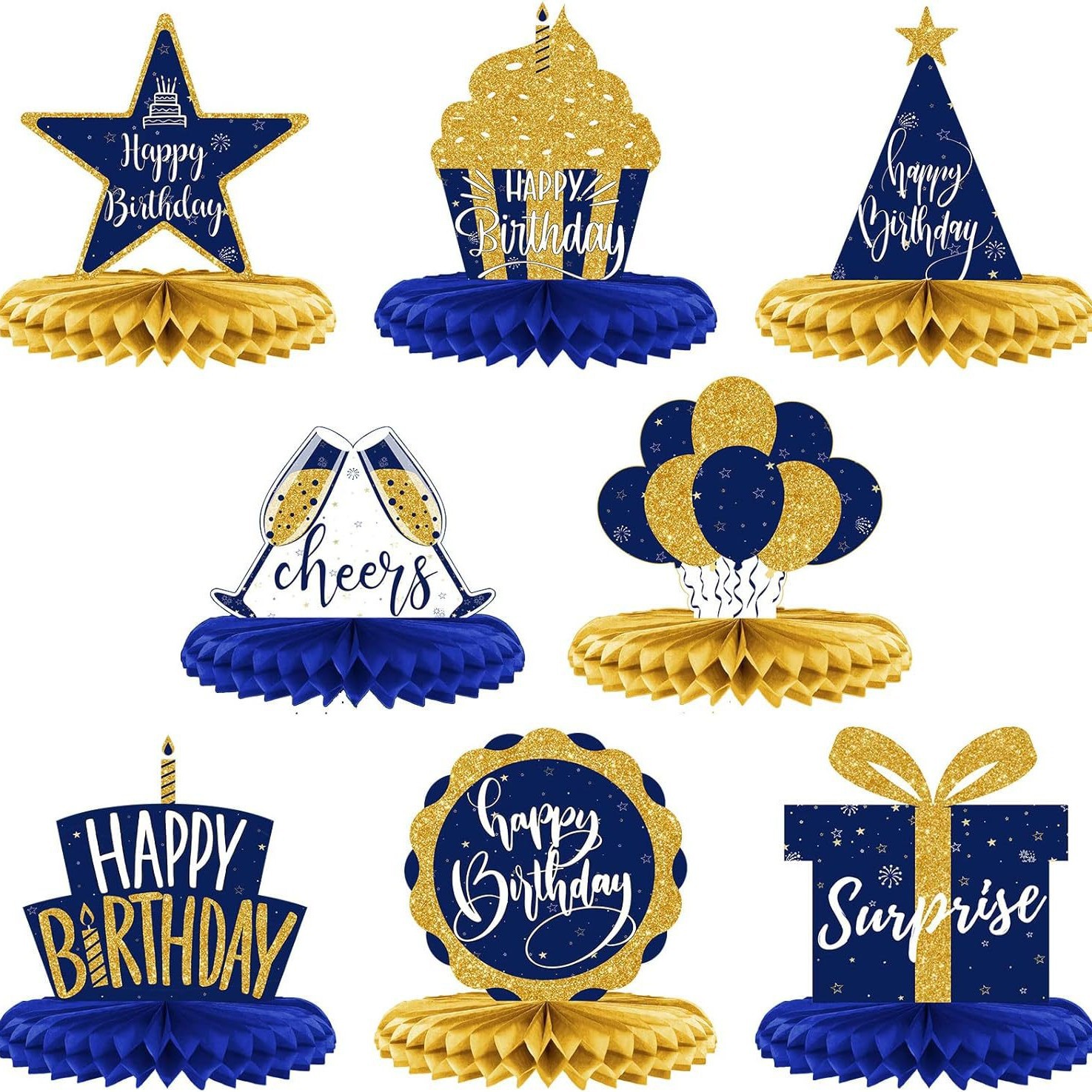 TEMU Décorations en bleues et dorées pour fête du premier anniversaire, présentoir de table en , fournitures de base en papier , pour Halloween, Noël