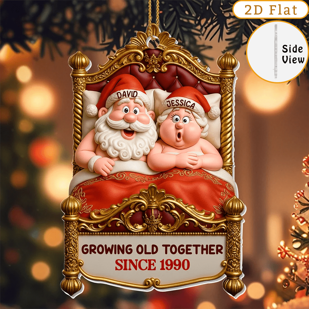 TEMU Décoration de Noël personnalisée 2D plate et pour couple 2026 : Vieillir ensemble, Père Noël et Maman Noël sur une balançoire, Ornement suspendu