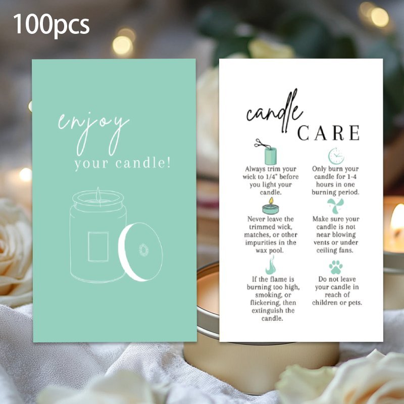 

100pcs Premium Candle Care Cards, Handmade Paper Business Cards, , Candle Packaging Inserts With Safety Directions, Thank You Customer Cards