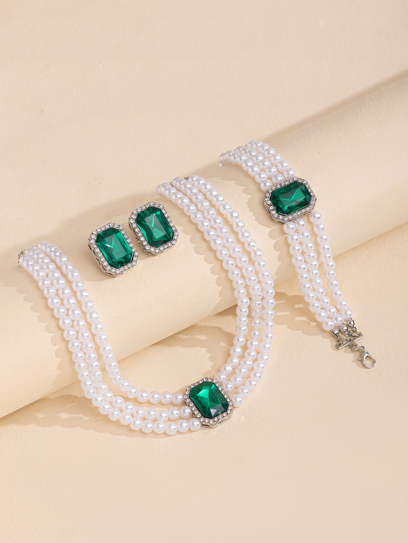Women's Luxury Imitation Necklace & Bracelet Set with -Cut Green Gemstone-like Beads - Multi-Strand Collarbone Chain & Matching Bracelet Jewelry for Parties, Weddings, Daily Wear - Affordable -Alternative Accessories, Jewelry For Women, Necklace For Women High Quality, Long Necklaces For Women, Necklace For Women, Necklaces For Women