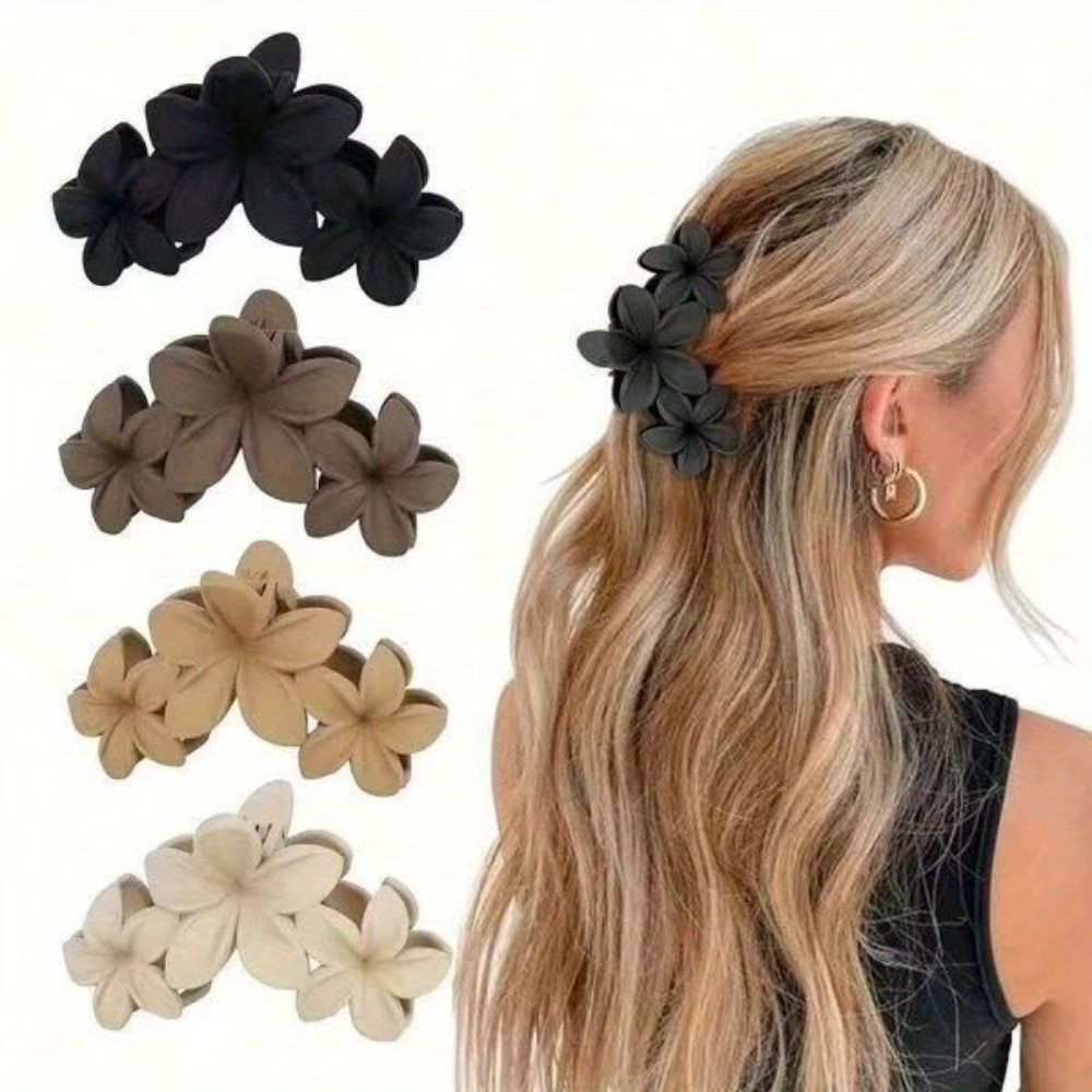 

4pcs Matte Floral Hair Clips - Medium Size, Versatile Shark For Stylish Updos & Accessories