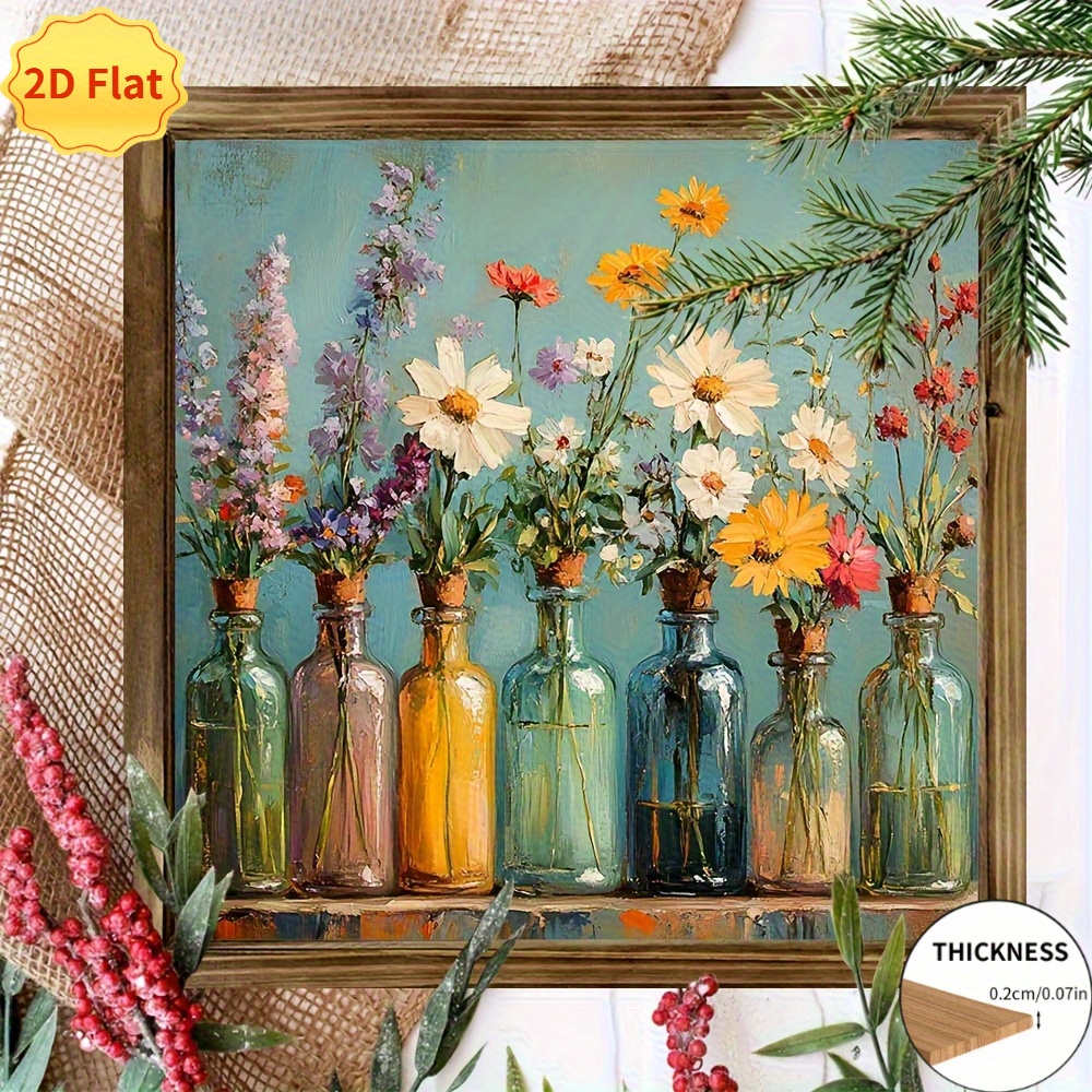 2D Flat, A 2D Flat-printed Wooden 1pc Rustic Wooden Floral Art Sign - Wall Hanging Decoration Featuring Vibrant Spring Flowers and Green Leaves, No Electricity Required, Ideal for Outdoor Decor, Rustic Themes, and New Year Gifts, Outdoor Wall Decor |