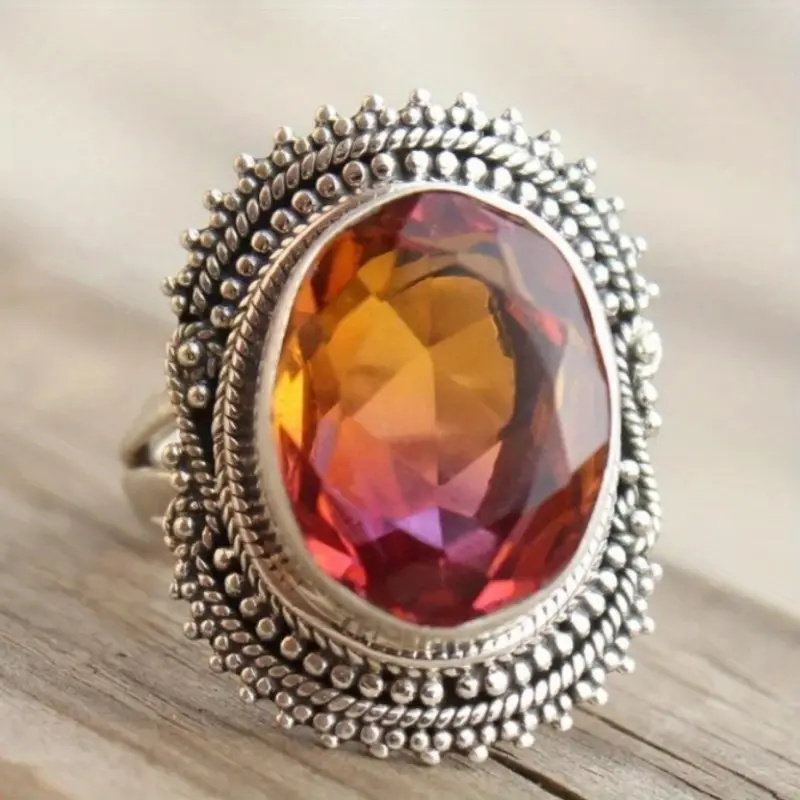 Stylish Retro Inlaid Red Synthetic Gemstone Wide Rings