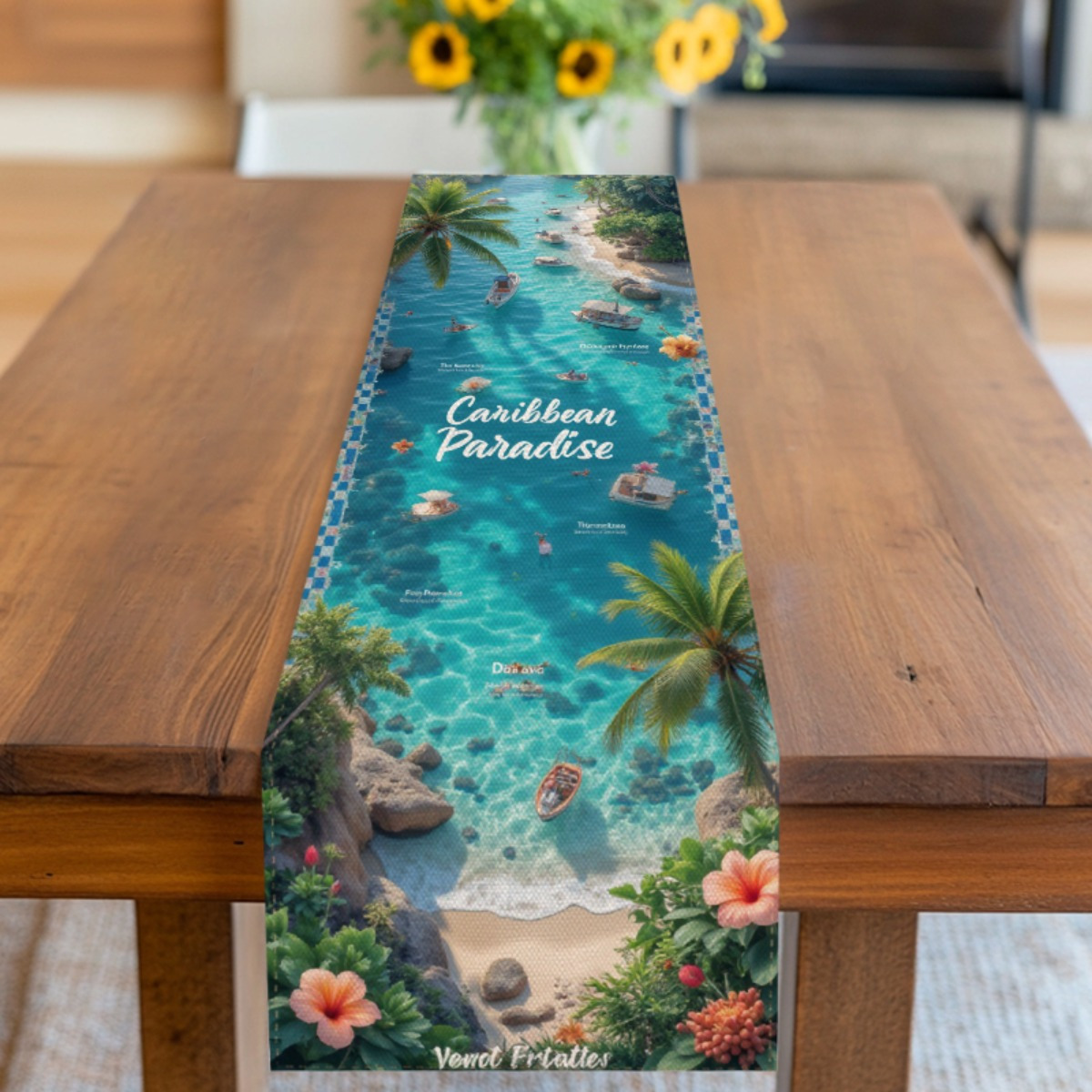 TEMU Nappe avec un motif de , comprenant des imprimés de plage et d'arbres de cocotiers, parfaite pour une ambiance . pour la décoration intérieure.