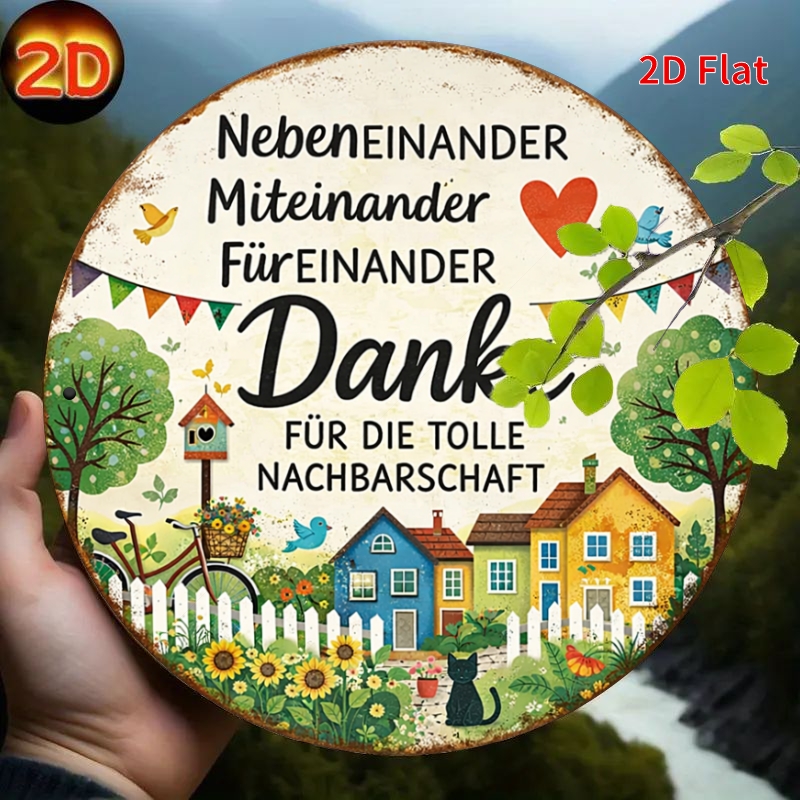 TEMU 2d Flat - [2dflat] 1pc 20x20cm - Decorative Signs, Cute Wall Art, Danke Fur Die Tolle Nachbarschaft Metal Sign, Perfect For Home, Wall, Porch