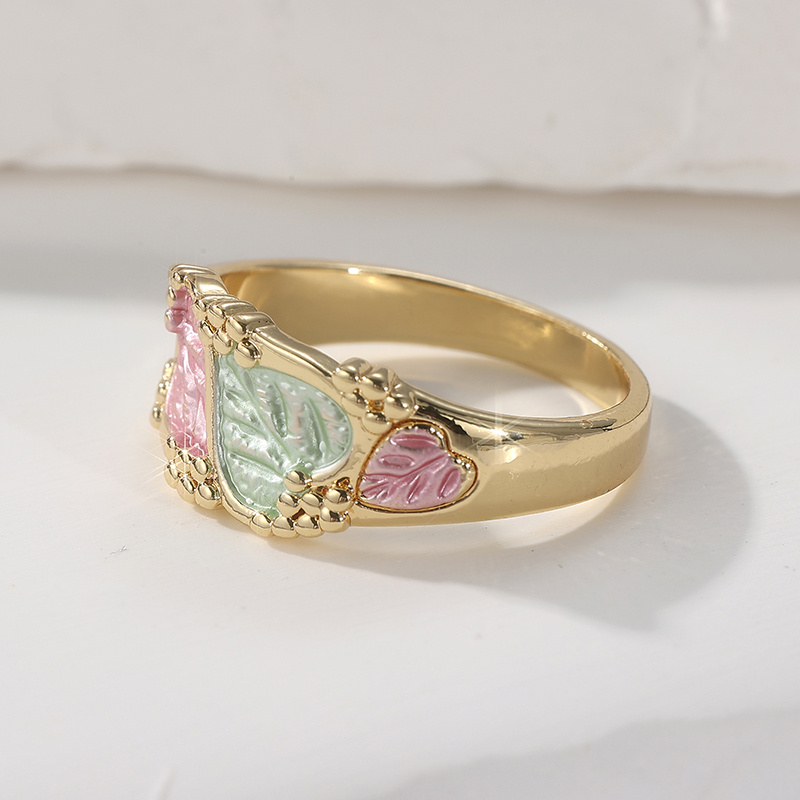 Women's Bohemian Two-Tone Vine Leaf Ring, Vintage Carved