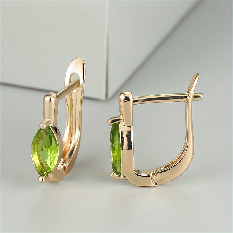 E-shop 1 Paar goldenfarbene Marquise- Olivengrüne Ohrringe Synthetische Zirkonia Tropfenohrringe Hochzeit Valentinstag Schmuck, Ohne Batterie