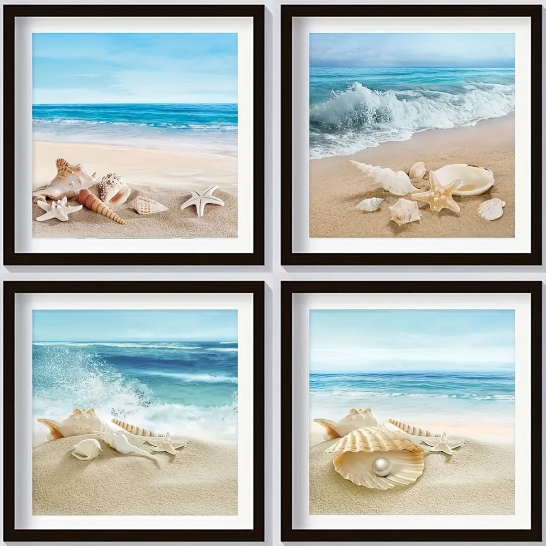 

Room Decor 4pcs Set Seashell Prints, Shell Posters For Room Decor, Coastal Holiday & Festival Decorations, Paper Material