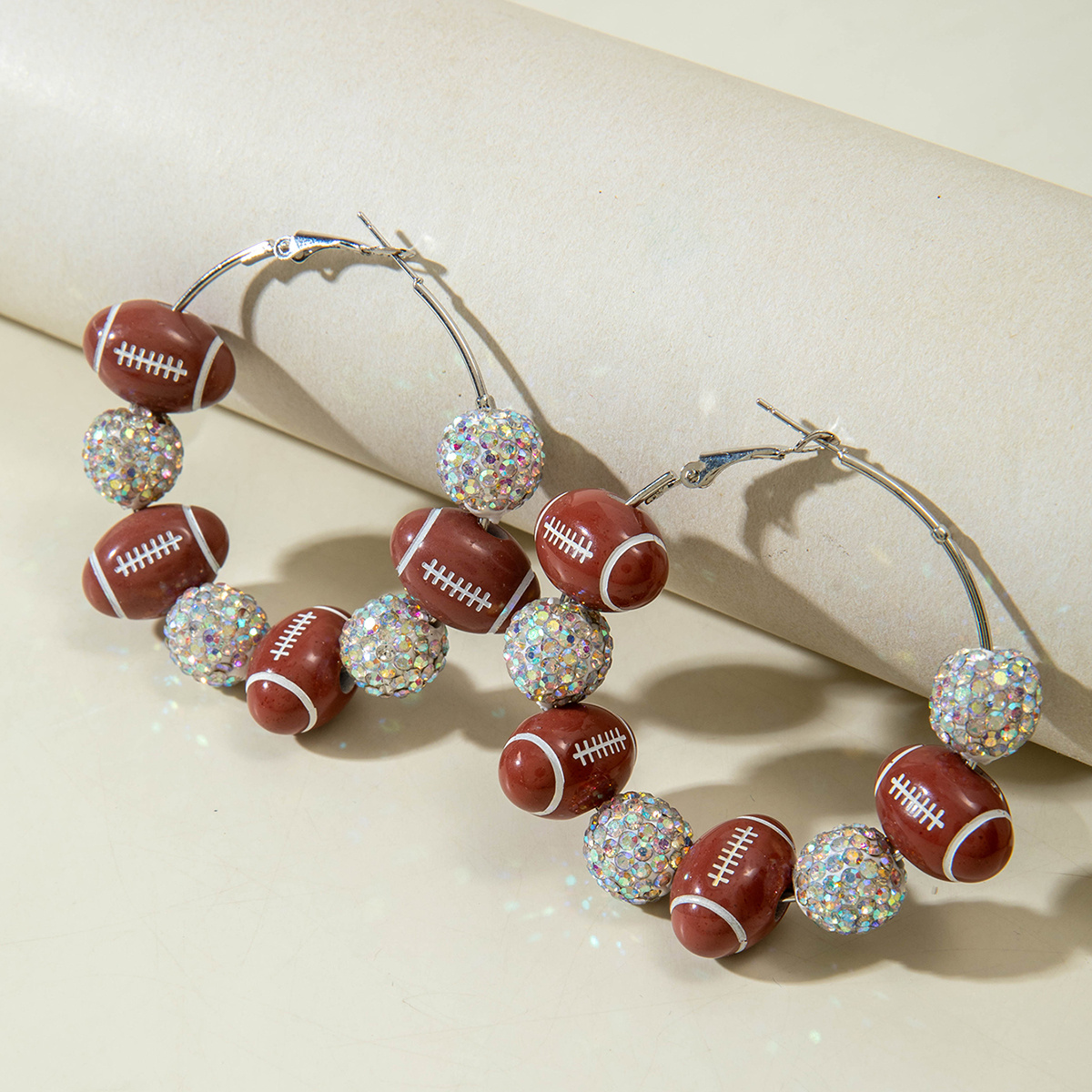 TEMU 1 Pair Retro Sports Style Bead Earrings With Large -filled Circles And Bead Splicing Earrings Suitable For Women's Party And Vacation Dressing