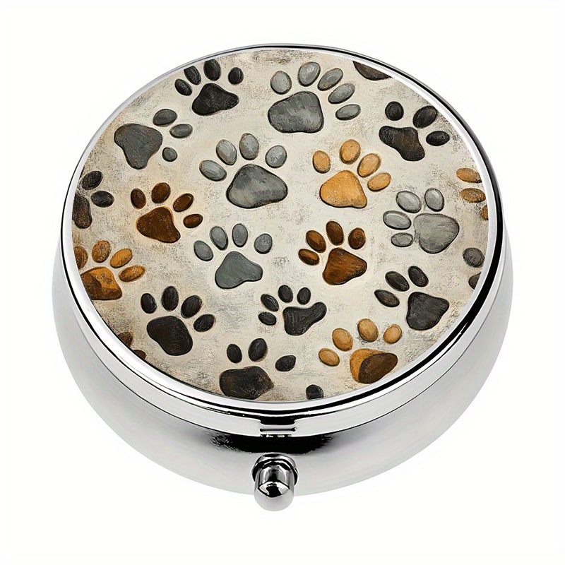 Image of 1pc, Mini Pill Box With 3 Pill Organizers Dog Claw Mark Mini Decorative Pocket Purse Pill Box, Portable Pocket-sized Decorative Medicine Case For Pocket Wallet And Travel Gifts