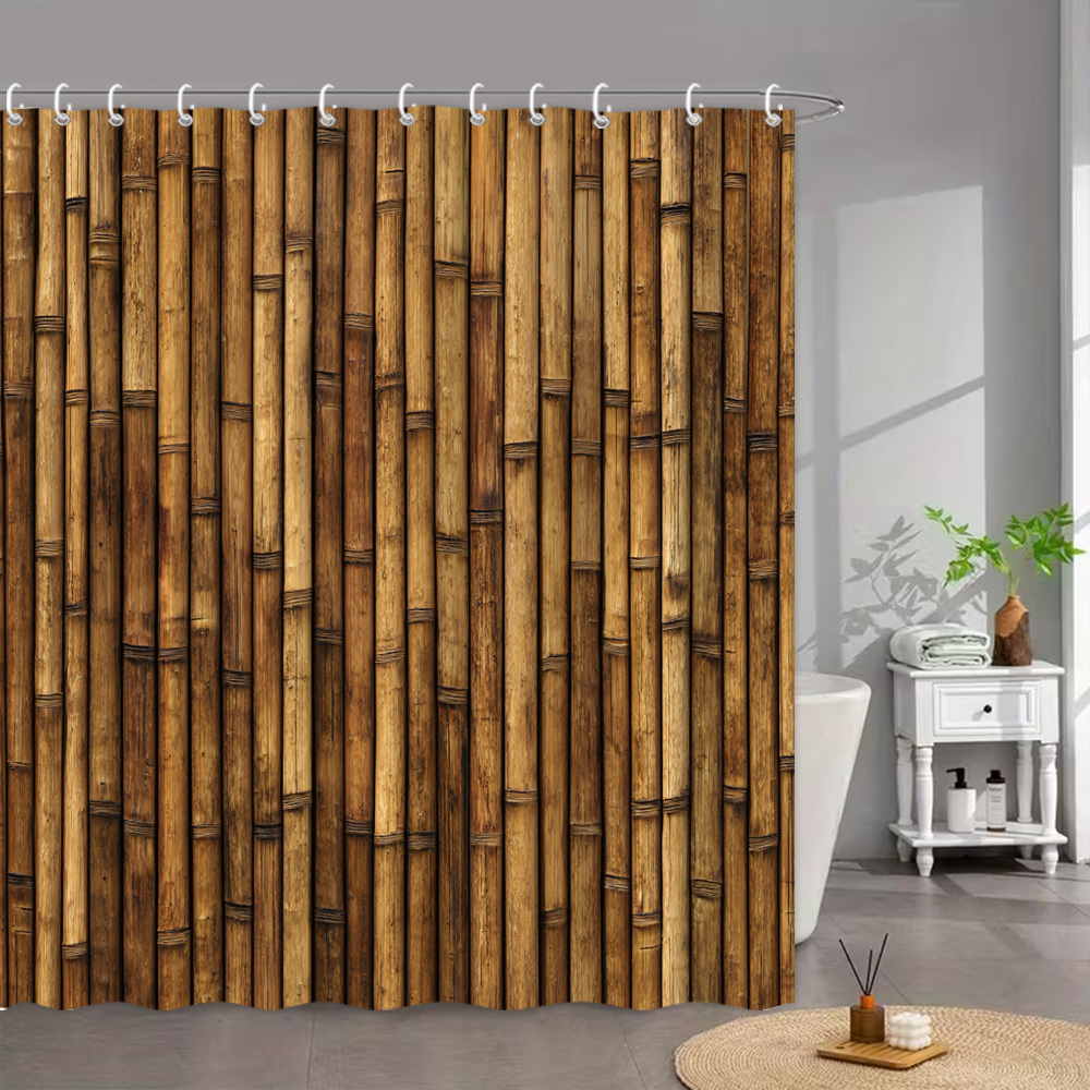 TEMU 2d Flat, 1pc Shower Curtains 2d Flat Wood Pattern Bathroom Partition Hanging Curtain 70.8x70.8 Inch With 12 Hooks For A Outdoor Vibe, 2d Flat