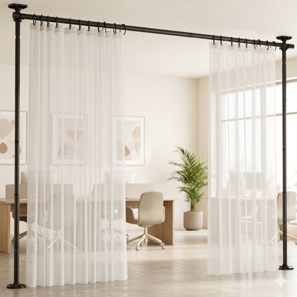 TEMU Adjustable Tension Rod For Room Divider Curtains - No Drilling Required, Heavy Duty Floor To Ceiling Bedroom Room Divider, Height 5-10ft, Width
