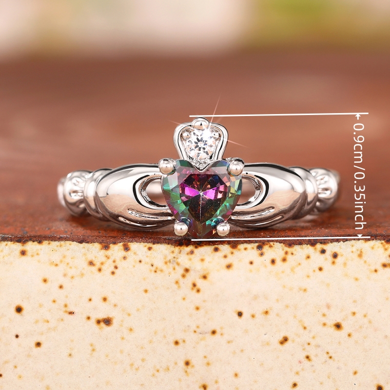 Exquisite Zirconia Heart Claddagh Promise Ring, Elegant Gift