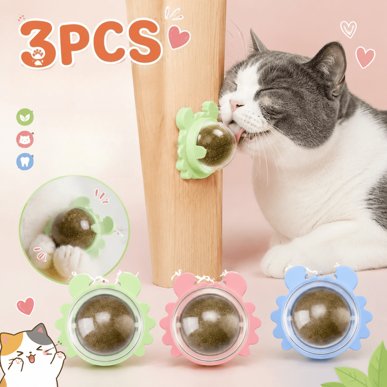 TEMU 3pcs Natural Rattan Cat Dental Chew Suitable For Indoor Cats & All Breeds, Teeth Cleaning Chewable For Plaque Removal, Durable Battery-free For