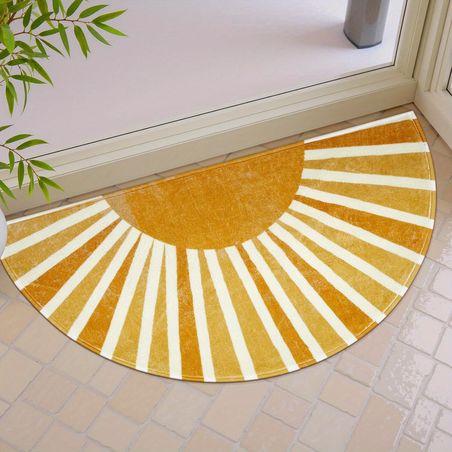 Image of Faux Cashmere Washable Base Semi-circular Sun Bathroom Anti-slip Mat Bedroom Living Room Decorative Carpet Kitchen Anti-slip Mat