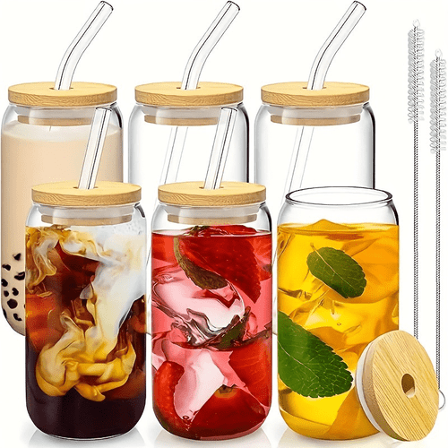 4pcs set diy 1pc 550ml water cup 1pc bamboo cover 1pc glass straw 1pc straw brush 21 3oz approximately 603 8g high borosilicate water cup cute reusable glass bottles iced coffee cups teacup family and restaurant use