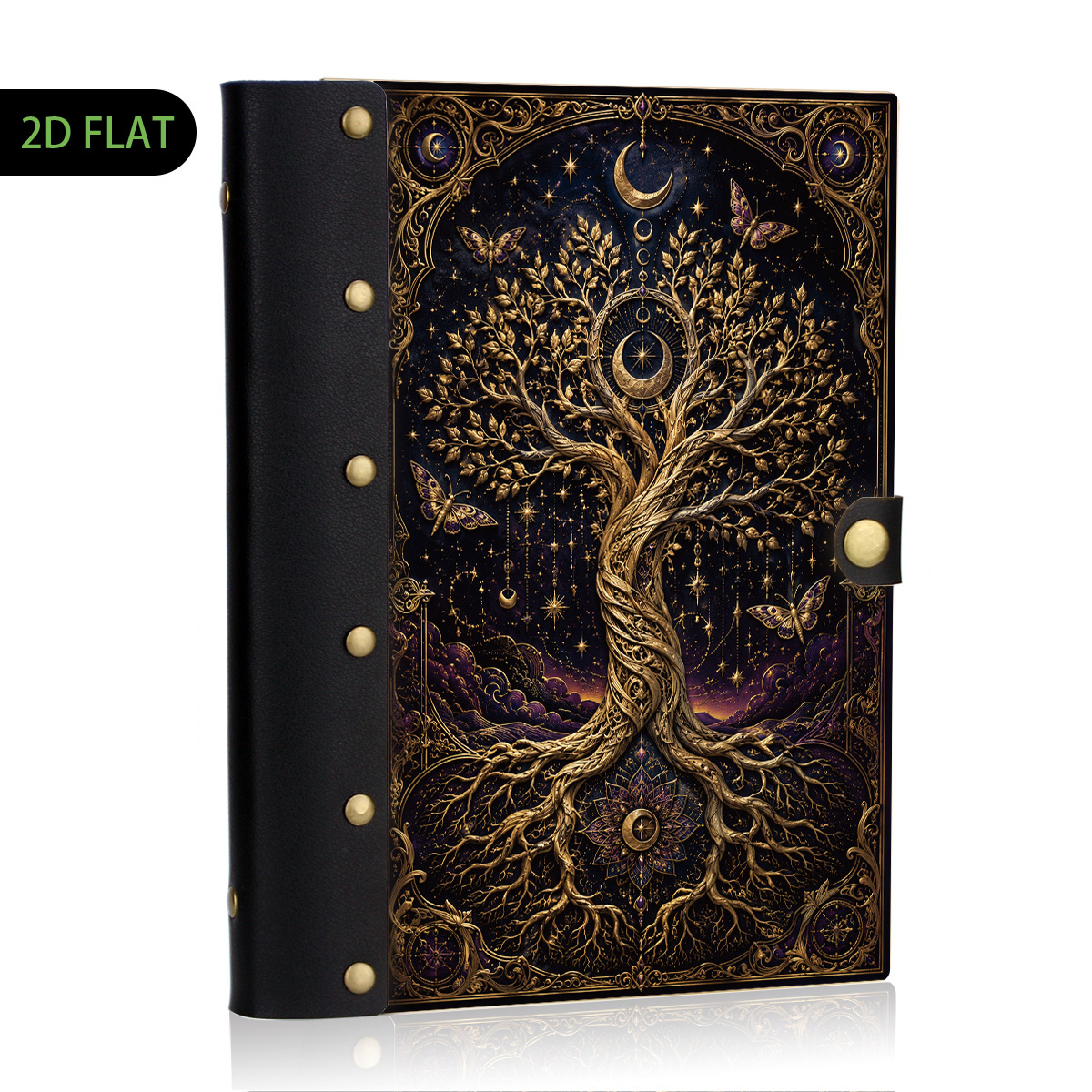TEMU 1pc Celestial Tree Of Life Hardcover Notebook With Lockable Cover - Wooden Hard Cover & Leather Rivet Binding, 100-page Horizontal Line Journal