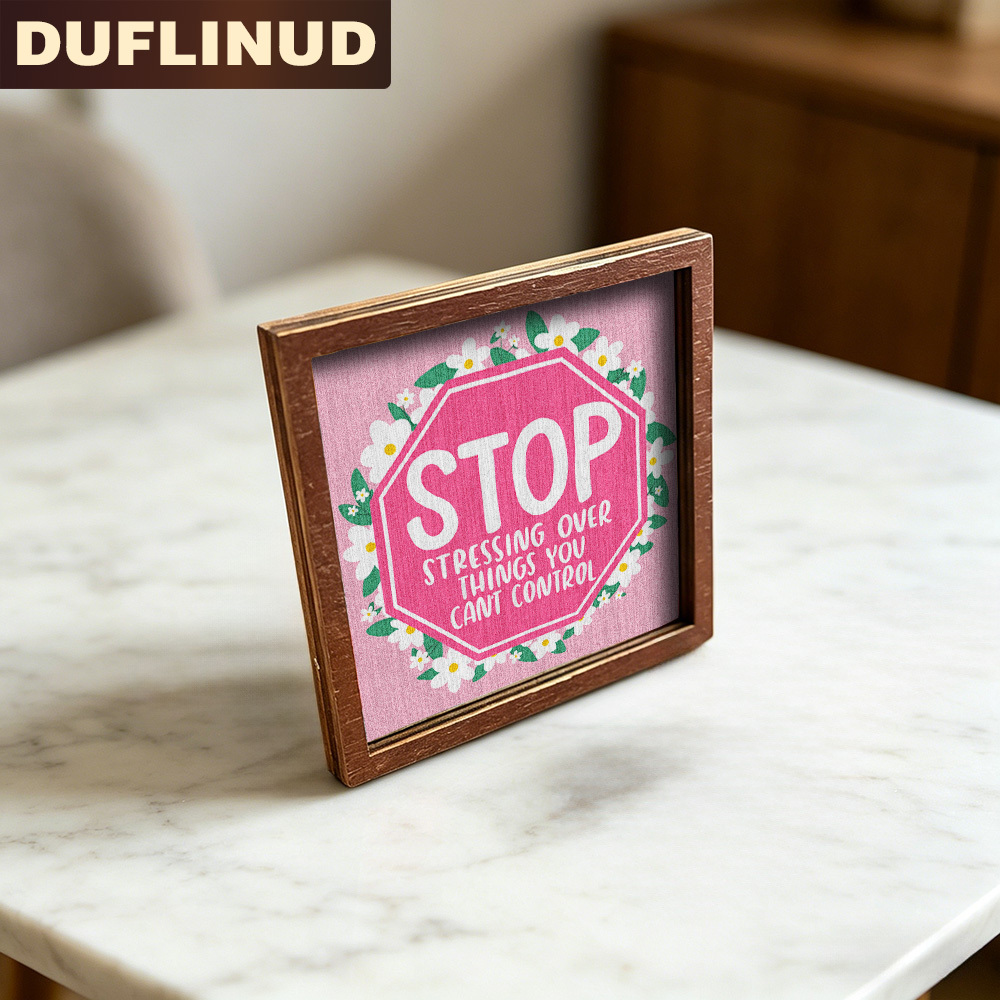 TEMU Aimant de réfrigérateur , mini panneau décoratif à de motivation avec texte "Stop Anxiety", motif floral frais, aimant de réfrigérateur en bois,