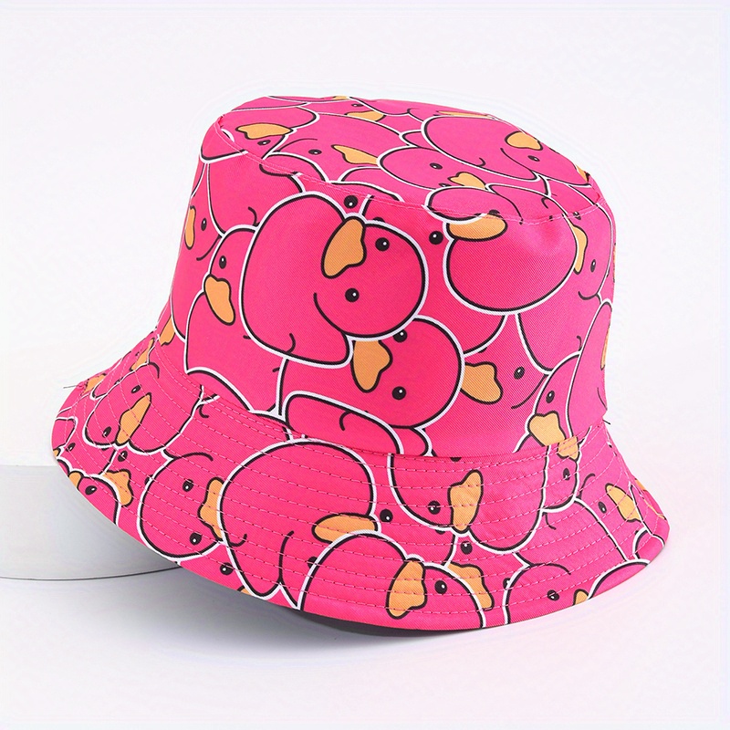 TEMU Chapeau de pêcheur imprimé intégral canard jaune de dessin pour femmes et hommes, article pour chapeau de pêcheur, facile à transporter, chapeau