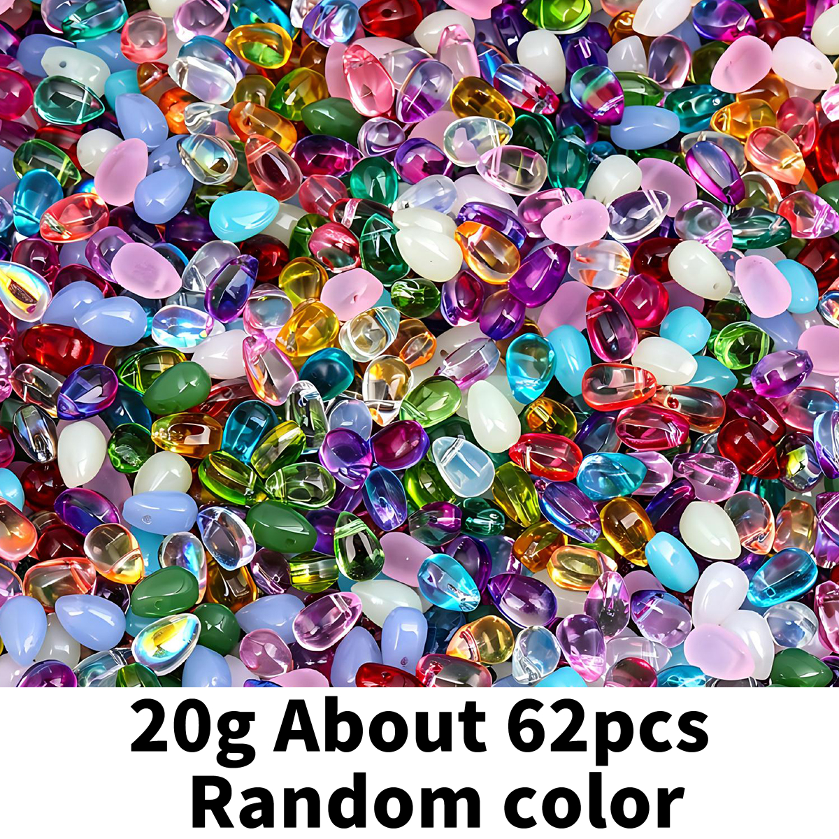 TEMU 62pcs Couleurs Aléatoires Perles de en Verre Transparent 6X8Mm Trou de 1Mm d'Espacement Libres pour Boucles d'Oreilles Bracelets Fabrication de