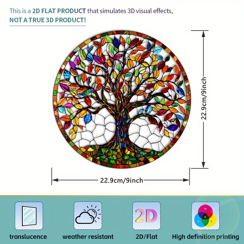 Image of 1pc Tree Of Life Window Cling Film - Static Cling Removable Privacy Glass Panels Suitable For Van,, Glass Doors & - No Glue, Install/remove, Uv Printed Plant (9” Round)