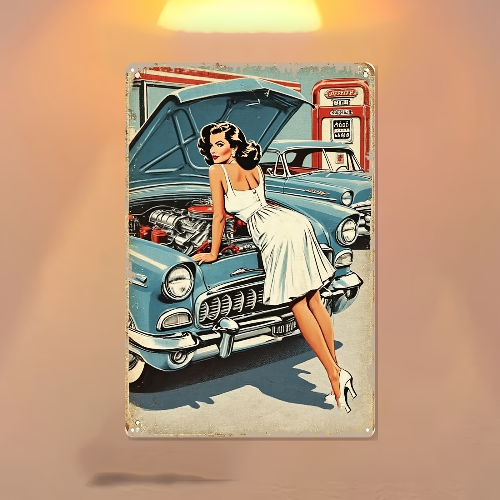 TEMU 2d Flat - A Stunning Metal Sign Showcasing A Vintage Girl From Europe And America, Ideal For Home Decoration. Its Dimensions A Wonderful Present