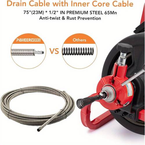 drain cleaner machine 75ft x 1 2 inch auto feed sewer snake auger on wheels electric drain auger professional for inch pipes switch with 6 cutters