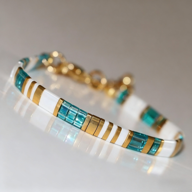 TEMU Pulsera de cuentas de cristal azul y con cordón ajustable