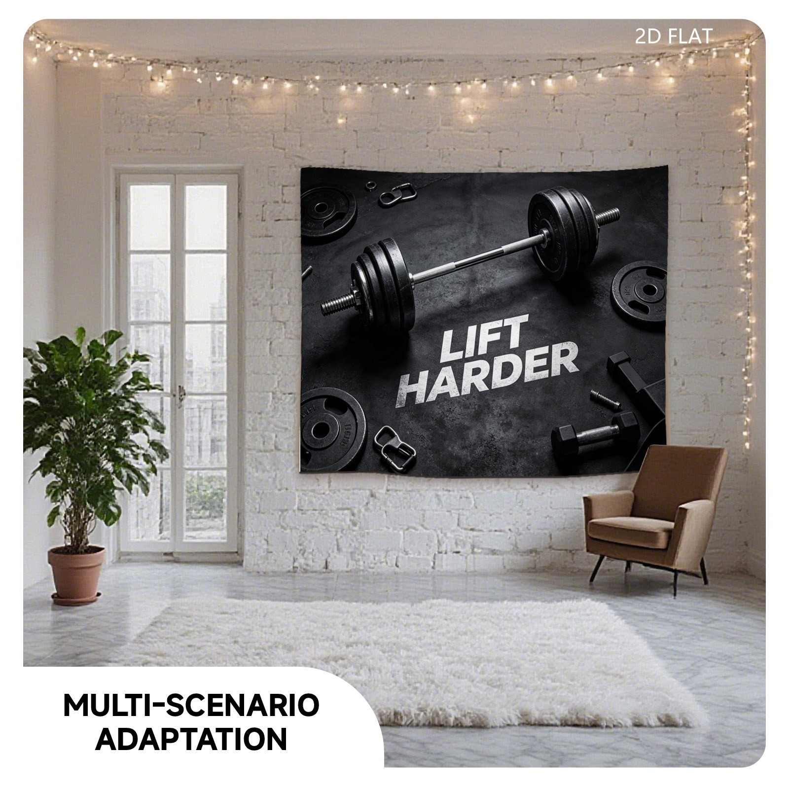 모티베이션 LIFT HARDER 피트니스 역도 프린트 태피스트리, 다양한 스펙으로 제공되는 단면 벽걸이 장식, 홈 짐, 거실 및 운동 공간 디스플레이용 예술적인 벽 장식