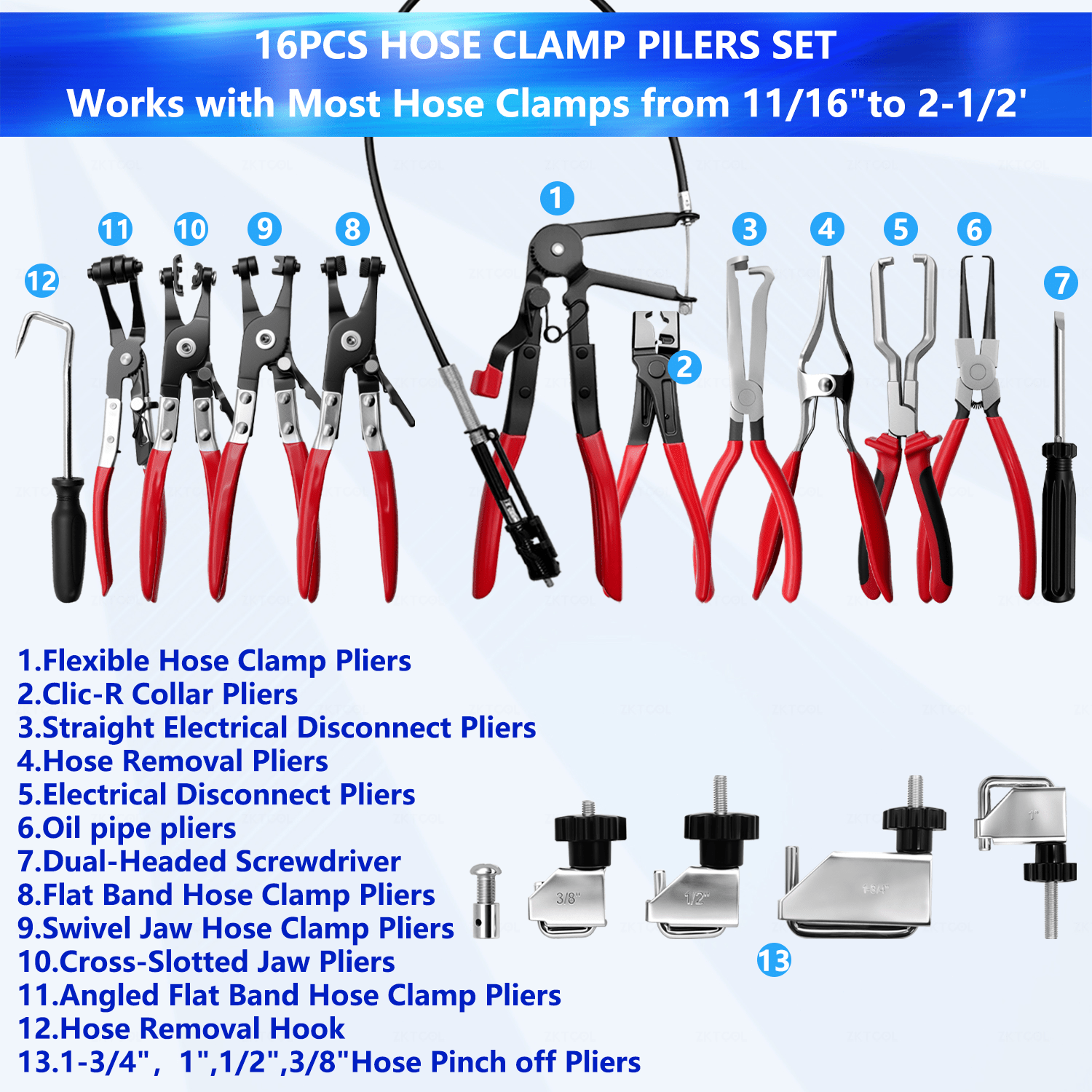 16pcs Hose Clamp Set with Removal and Installation Tools