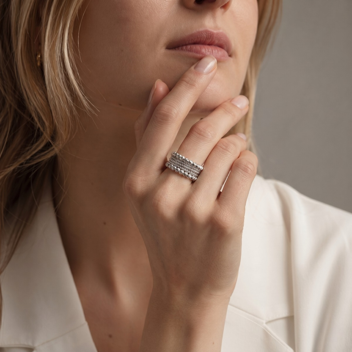 Silvery Multi-Layer Twisted Open Ring, Minimalist Design