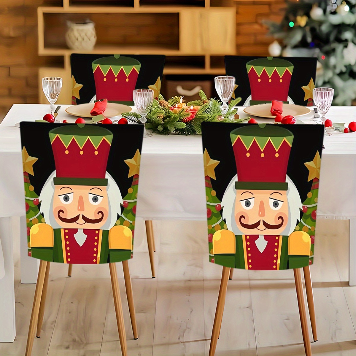 

2/4/6pcs Nutcracker Chair Covers, Polyester Velvet Fabric, Removable Cushion Covers For Dining Room, Kitchen, Office, Hotel, Holiday Decor, Short Pile, , Hand Wash Only,