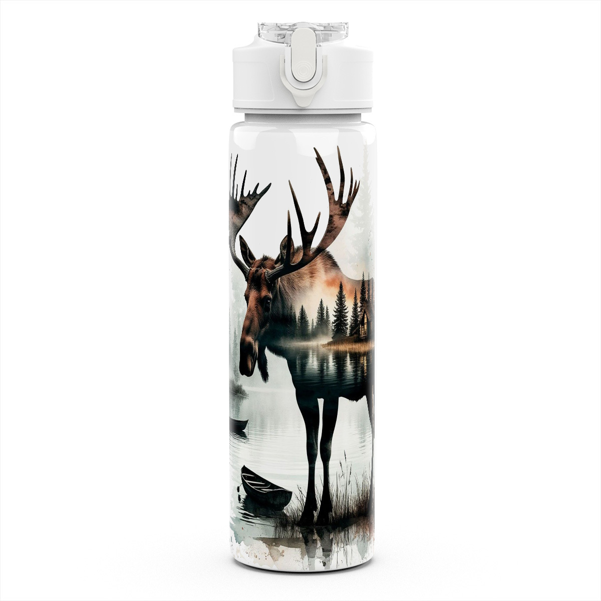 TEMU 1 Bouteille d'eau à paille durable et légère Moose 750 ml, imprimé , tasse de course de voyage réutilisable et étanche - Cadeau idéal pour de