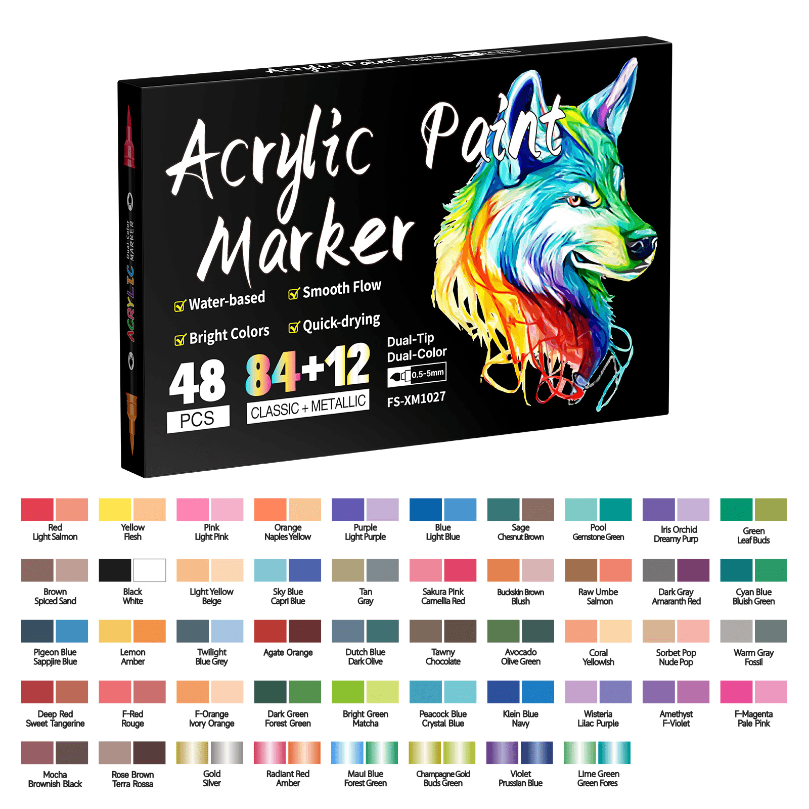 TEMU FLYSEA Peinture acrylique en stylo 96 couleurs pour et amateurs - Peinture à base d'eau et - résistante à après durcissement - Pour art sur
